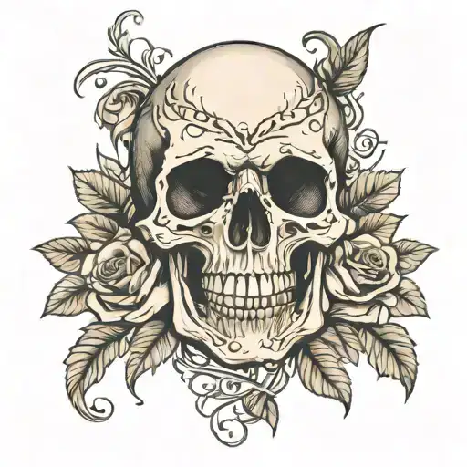 Skull And Roses Intertwined Symbolizing Freedom