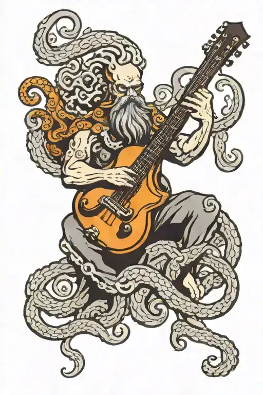 Angry Zeus Octopus Beard Playing Guitar