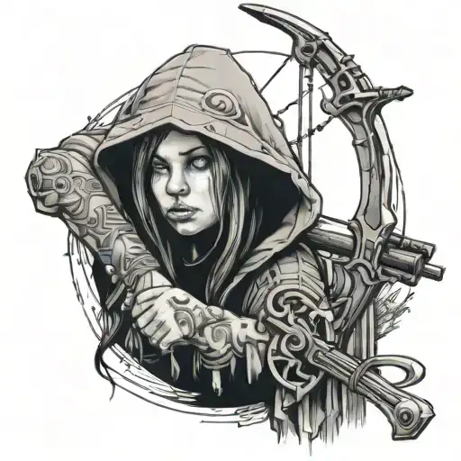 Girl In Hood With Crossbow