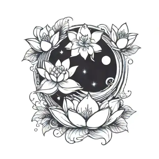 Cresent Moon With One Water Lily