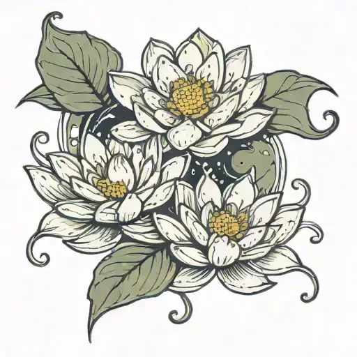 Cresent Moon One Small Water Lily Intertwined With One Daisy