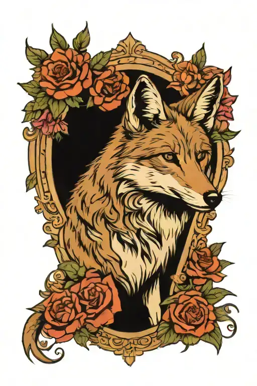Coyote With Floral Frame