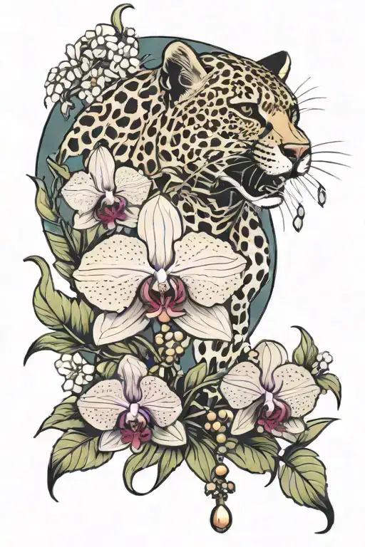 Orchid And A Prowling Cheetah With A Rosary In The Flowers