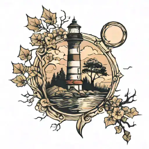 Lighthouse Flipped Tree Reflecting