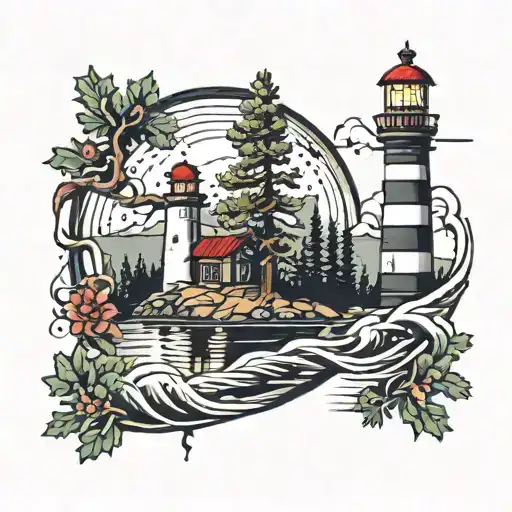 Lighthouse Pine Tree Reflection