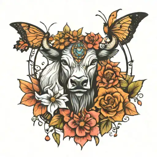 Dream Catcher Bull Head Butterfly Flowers Growing