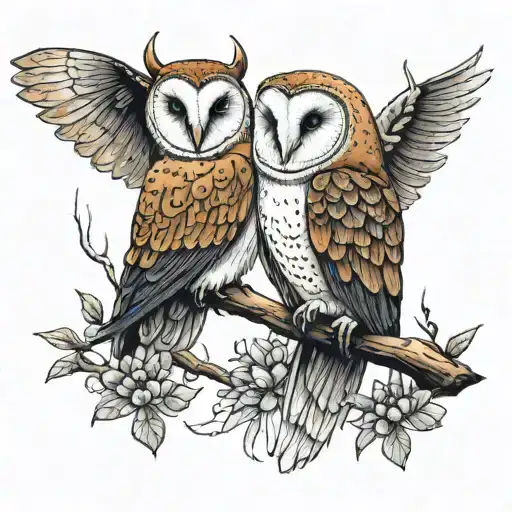 Barn Owl And Black Stag Beetle