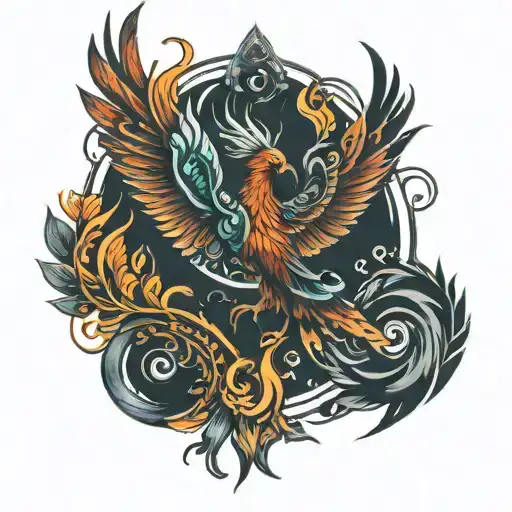 Pheonix And Unalome Symbol