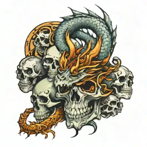 Dragon And Skulls Surrounded