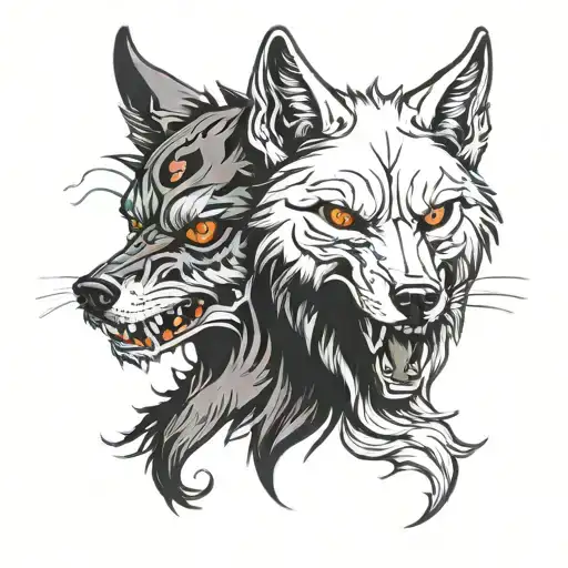 Wolf Face Half Skull And Half Normal