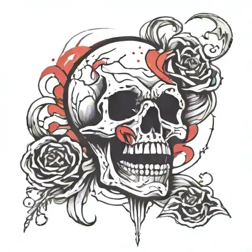 Anime Minimalism Styl Sketch Skull Scream Heart