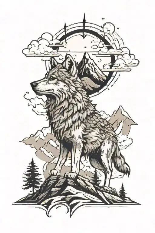 Wolf On A Mountain Landscape