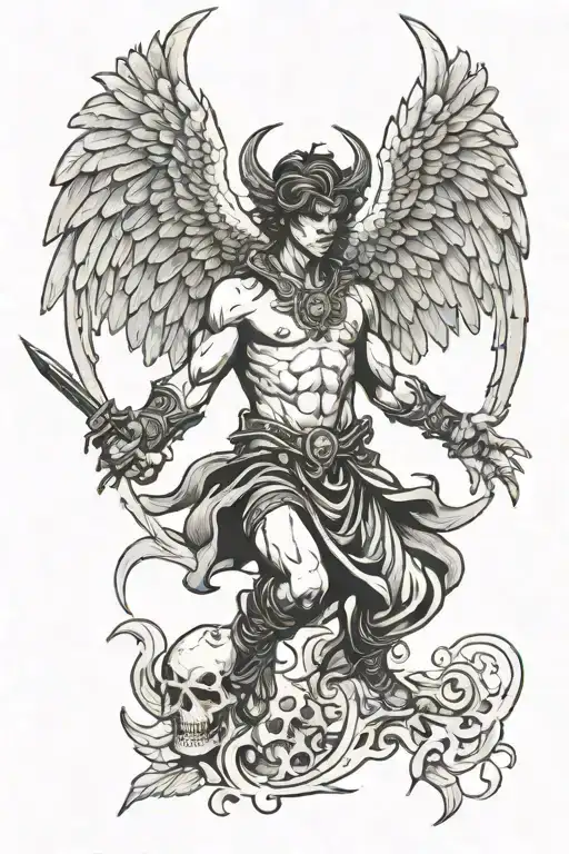 Black Angel Defeating A Demon