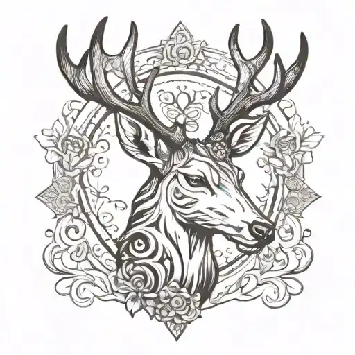 Black And White Deer Head For