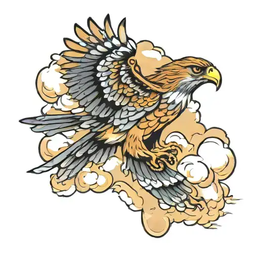 Hawk Flying In Clouds