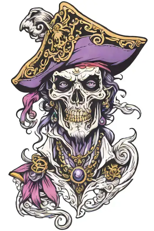 Rosery Arond The Neck Of A Pirate With Purple Eyes