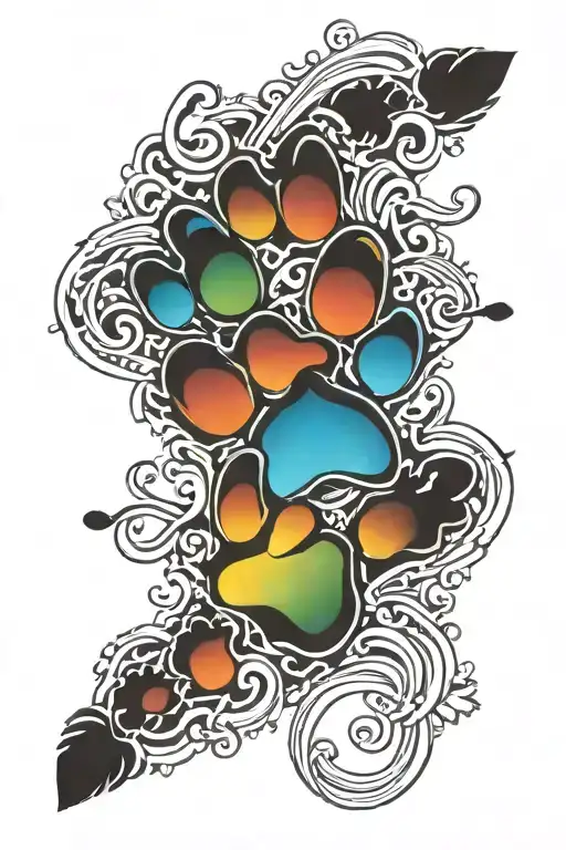 Rainbow Paw Prints Forming A Keyhole Shape