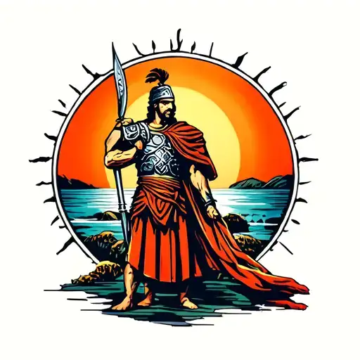 Roman Gladiator With Old Roman Landscape Setting Sun