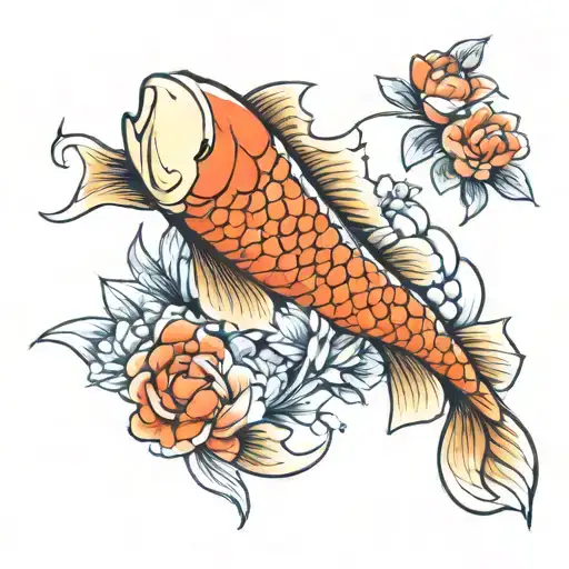 Carp Koi Fish With Flowers Growing Together
