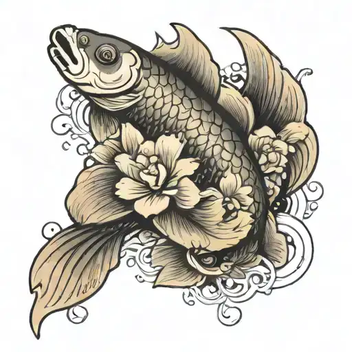 Carp Koi Fish With Flowers