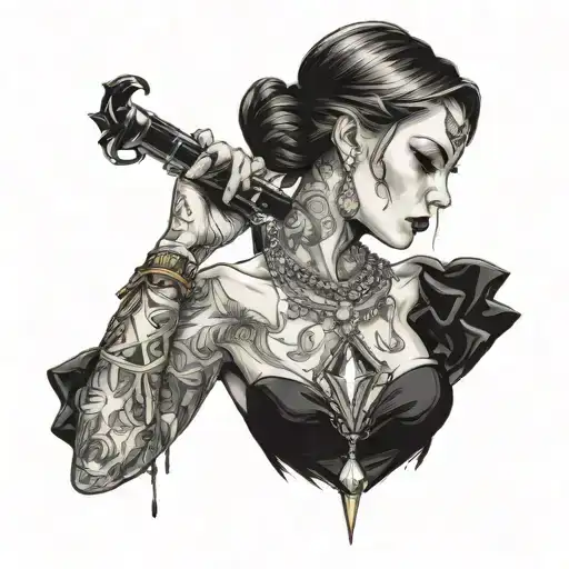 Pen Up Girl Jeweler In A Dress Holding A Diamond In A Short Dress