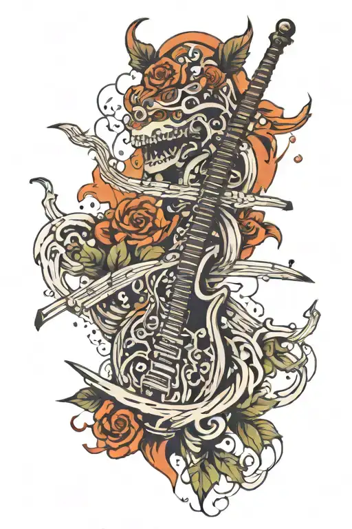 Sanke And Sword Surrounded My Music Notes Floating