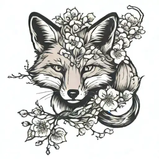 A Fox With Cherry Blossom Tree Branch