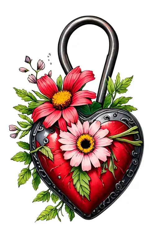 Heart Shaped Lock With A Wildflower As A Key Hole