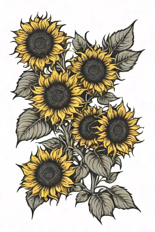 Three Sunflowers With Black Negative Space Themed