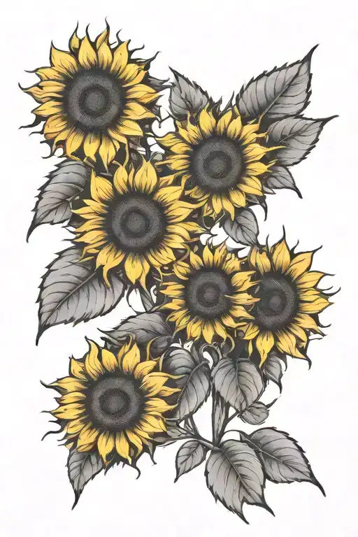 Three Sunflowers With Black Negative Space Themed