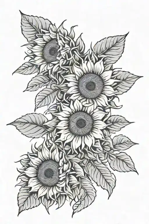 Three Sunflowers Turning Away From Black Space Between Sunflowers