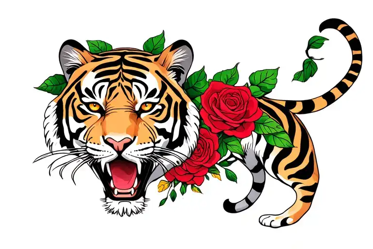 Tiger With Roses