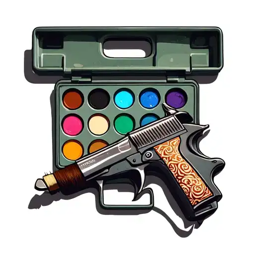 Paint Palette With Brush And Tattoo Gun