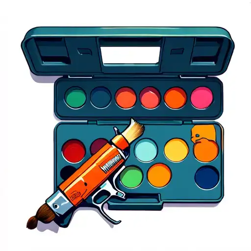 Paint Palette With Brush And Tattoo Gun
