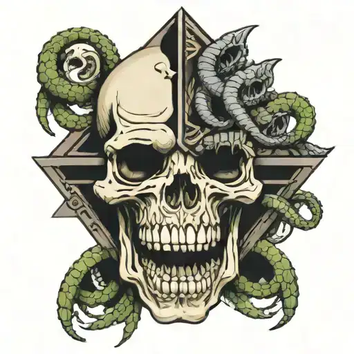 Skull In A Snakes Mouth Coming Out Of A Pyramid