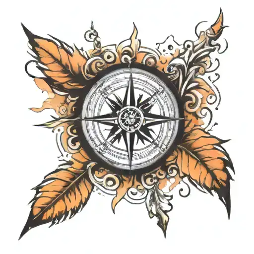 Black And White Compass On Watercolour Background