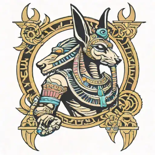 Vibrant Color Egyptian Mythology Full Sleeve With Anubis