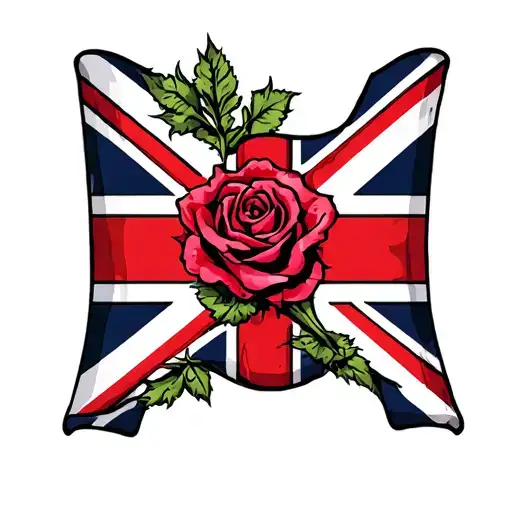 Union Jack With Thorny Rose Intertwined