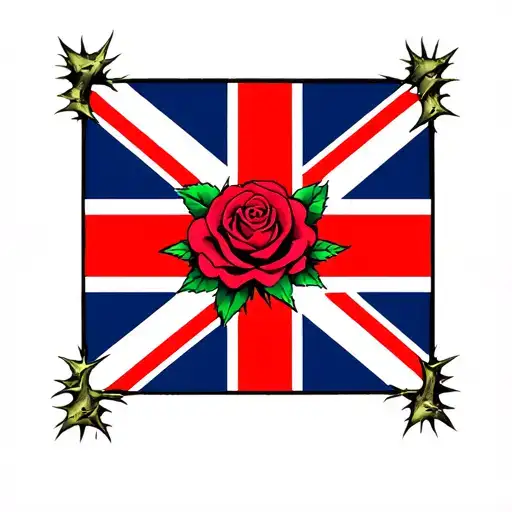 Union Jack With Thorny Rose Intertwined