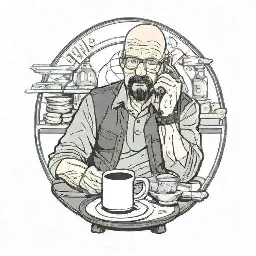 Walter White Sitting On A Coffee Shop And Smoking Cigarette
