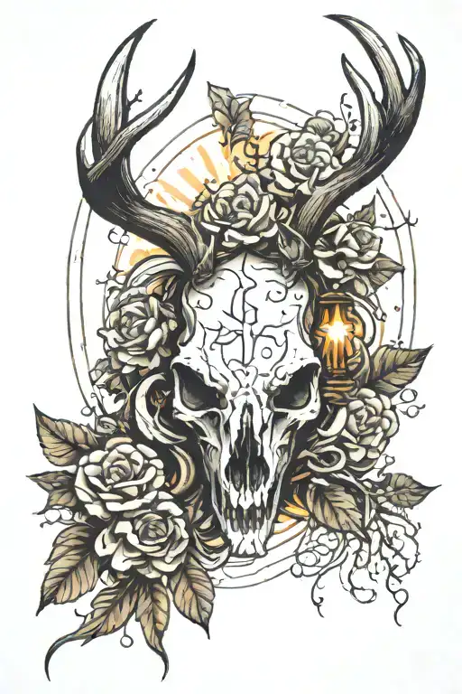 Deer Skull With Light Ning Behind It