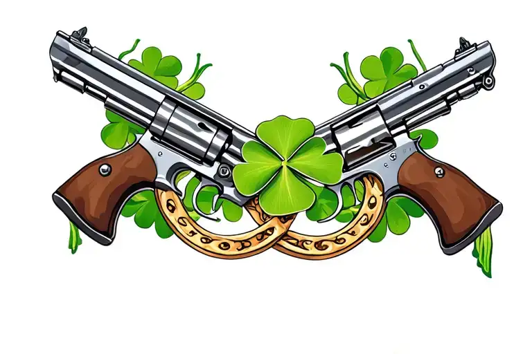 Guns Feminine Horseshoe 4 Leaf Clover Intertwined
