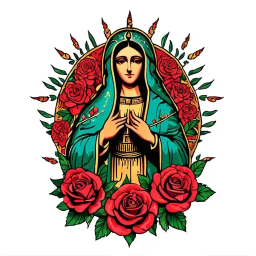 Virgen De Guadalupe Mexican With Roses