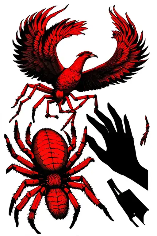 Shadow Of Someone Touching A Red Spider Lillie With A Phoenix In The Background