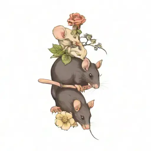 A Group Of Rat And Flowers