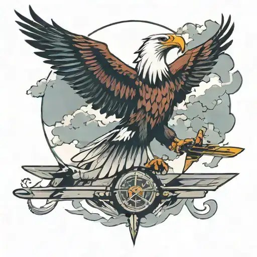 An Eagle Flying Next To An Airplane Flying In The Sky