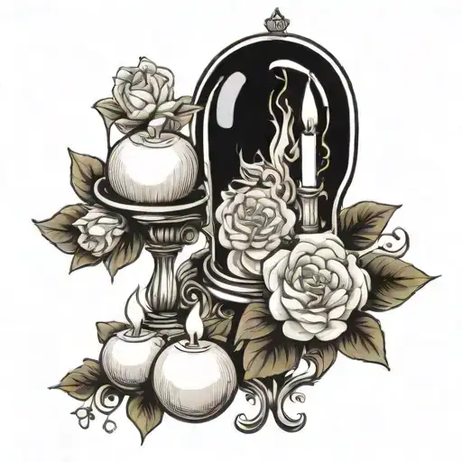 Cystal Ball With Candles Tarot Card And Flowers