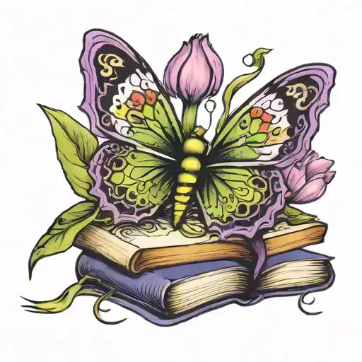 Book Butterfly Frog Purple Tulip Needle