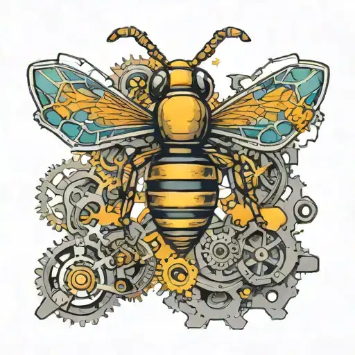 Create A Tattoo Featuring A Mechanical Bee Surrounded By Circuitry And Gears
