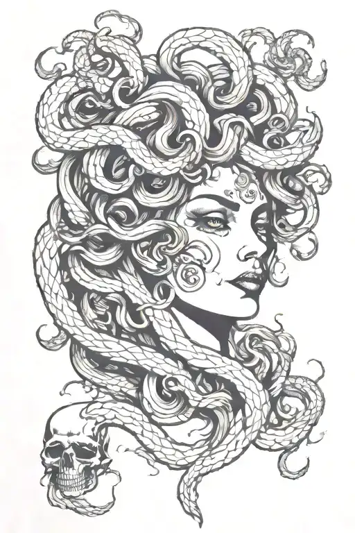 Medusa Head With Half Face Skull